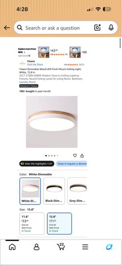 Yiisem Dimmable Wood LED Flush Mount Ceiling Light