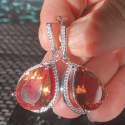 Big Silver Smoky Topaz Earrings 