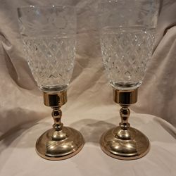 Vintage Elegant Candle Holders, American Brass Made,copper. craft,  Designed Glass With Brass base. Woodland Hills Ca. 