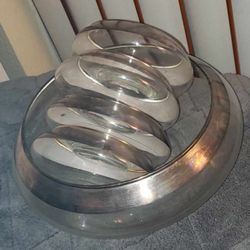 X5 VINTAGE DOROTHY THORPE STERLING SILVER RIM BANDED CRYSTAL GLASSWARE CUPPED BOWL SALAD DISHWARE DISH SET