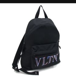 Valentino Backpack Black Nylon Canvas Neon color VLTN