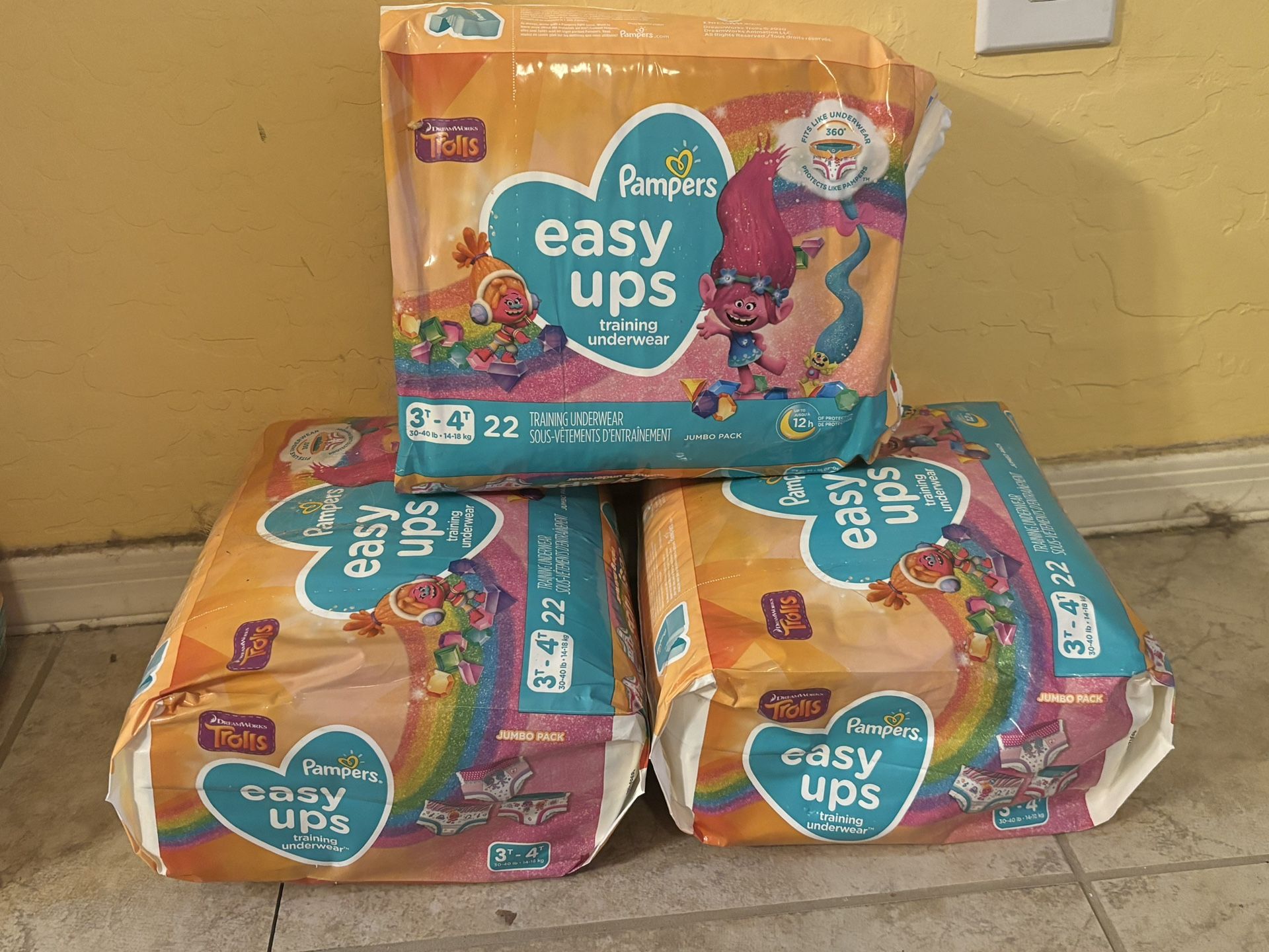 NEW! 3 Pampers Trolls Easy Ups Diapers Size 3T-4T