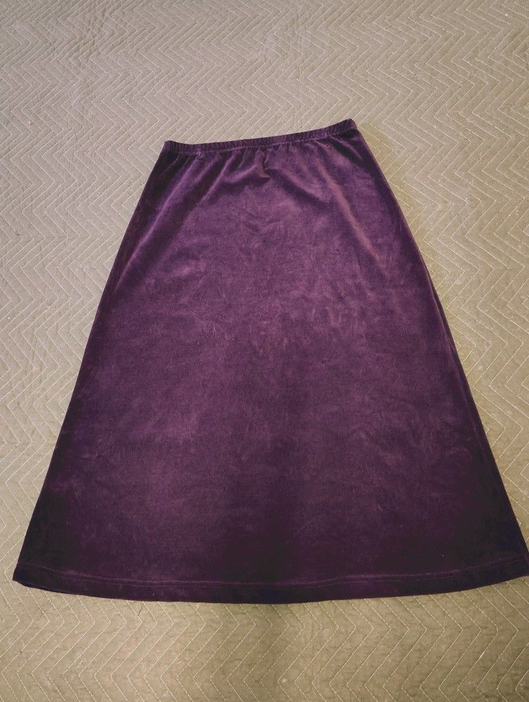 L 12/14 Vintage White Stag Soda Purple Velour Long Vintage Skirt