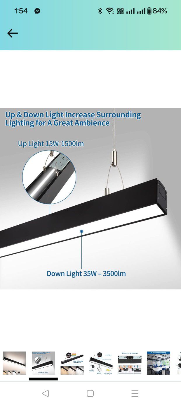  4FT Linkable LED Linear Light, 35W Down 15W Up Light, 3/4/5000K CCT Selectable, Commercial Linear Lighting Fixture for Office, Dimmable Suspended Lig