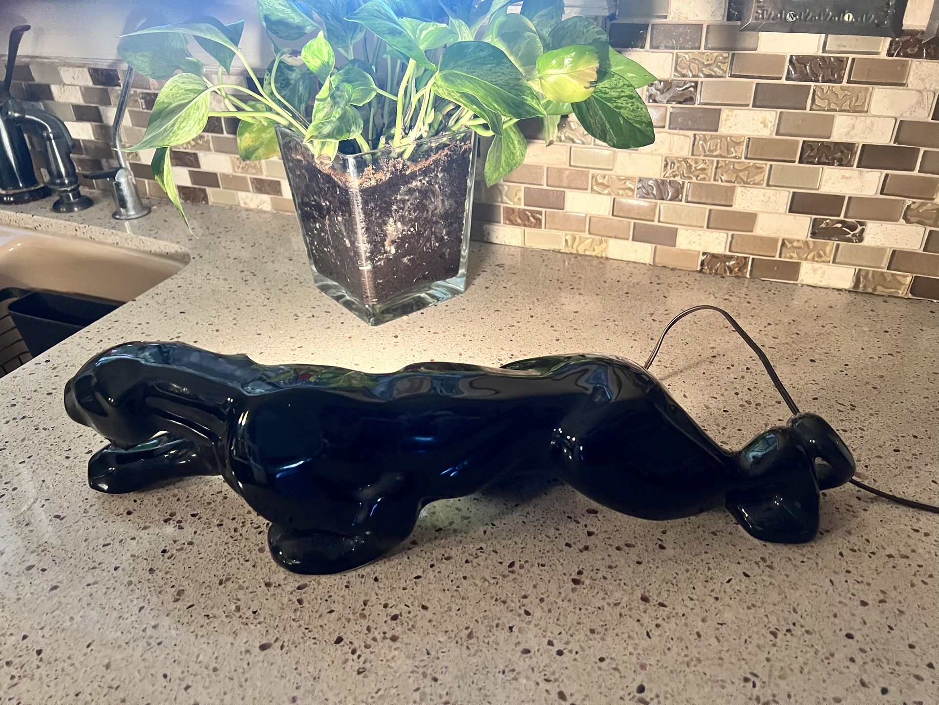 50’s Crouching Black Panther TV Lamp