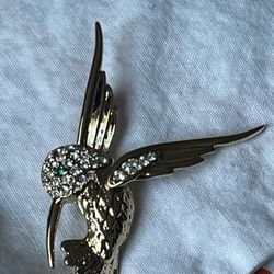 Vintage Hummingbird Rhinestone Brooch Pin