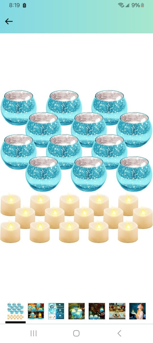 Rtteri 16 Set Votive Candle Holders Centerpiece Table Decorations Speckled Mercury Glass Votive Candle Holders with Tea Lights Birthday Party Decorati