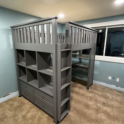 Loft Bed With Built-in Desk And Cabinet Full Size Bed Frame