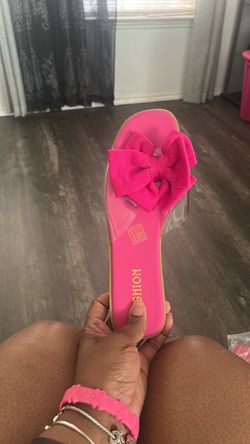 Pink Bow Slide Sandals Clear Strap