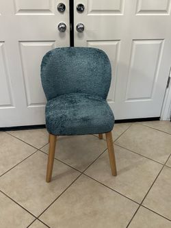 New Blue Chenille Curved Back Armless Vanity Chair Blue Accent Side Desk Chair