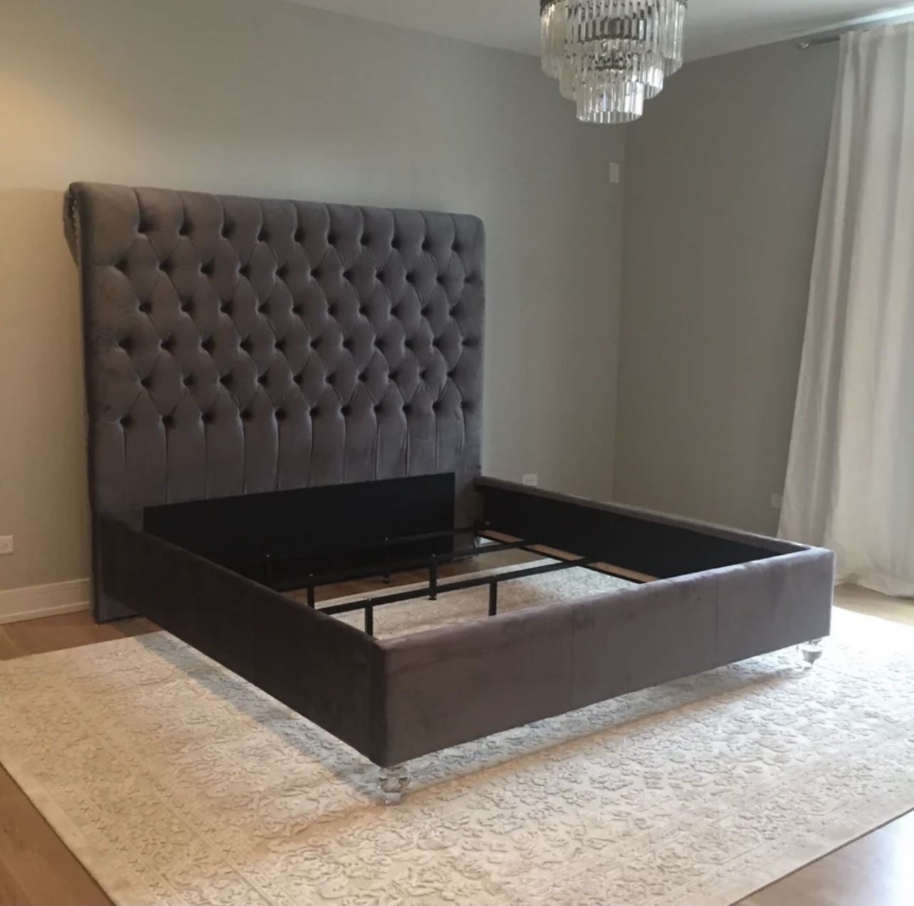 BRAND NEW GREY CAL KING BED FRAME NEW IN BOX