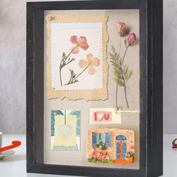 Box Frame, Wooden Display Case w. Linen Board & Tempered Glass Door - Matte Black - Medium - Wall Mounted