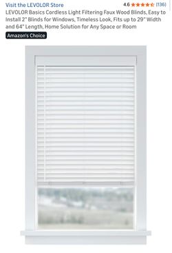 White Faux Wood Blind 29Wx64H