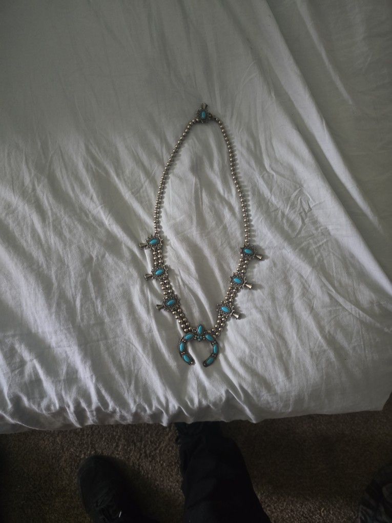 Turquoise Squash Bottom Silver Necklace