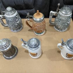 Lot Of 6 Collectible Beer Steins -Different Designs