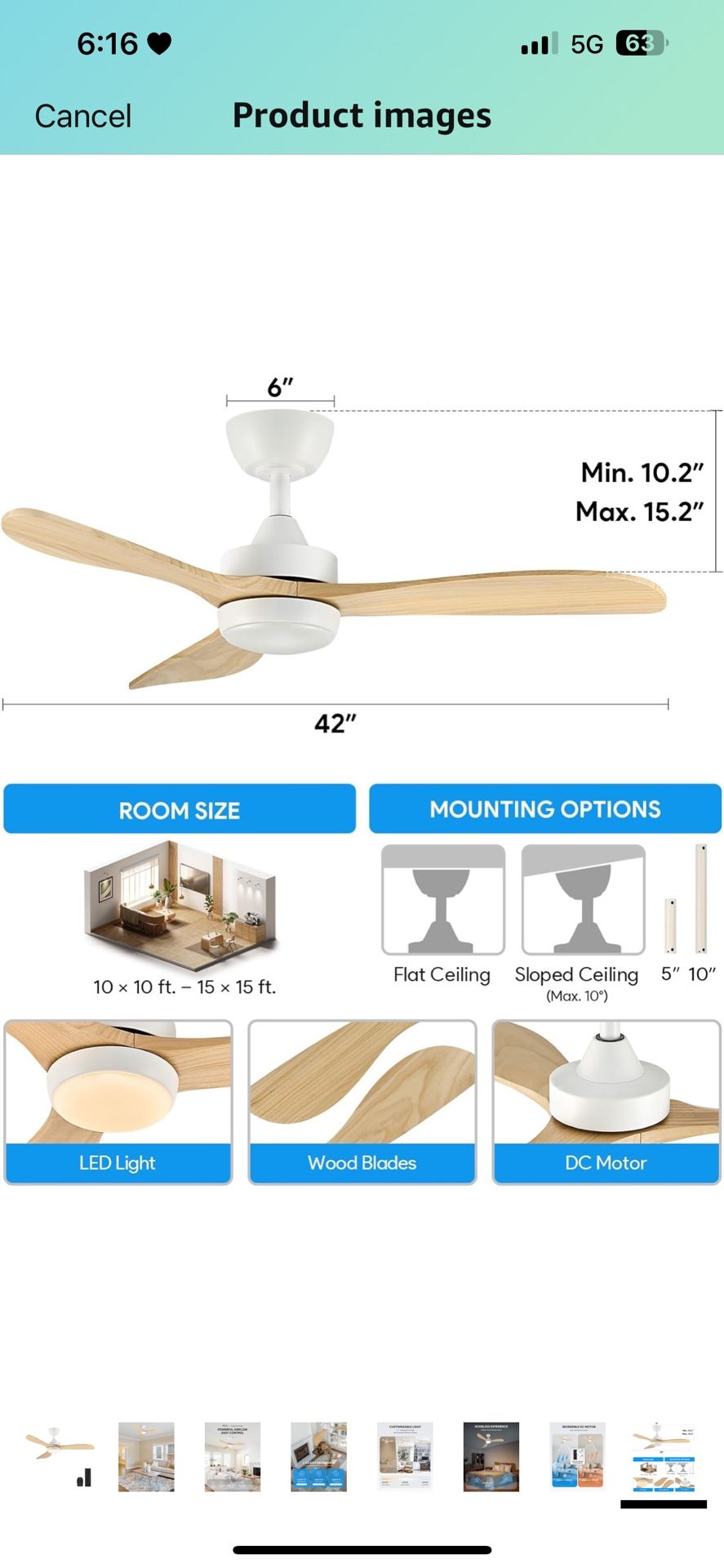Ceiling Fans with Lights, 42 Inch Ceiling Fan and Remote, 6-Speeds Noiseless Reversible DC Motor, 3CCT, Wood Ceiling Fan for Outdoor Indoor Farmhouse