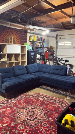 West elm velvet blue sofa
