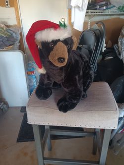 Plush Black Bear With Santa Hat