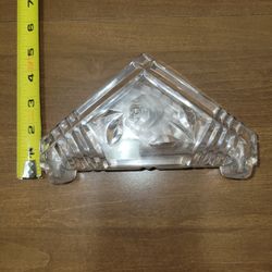 Vintage Crystal Napkin Holder Clear Crystal Glass With Flower Mid-Century Modern
