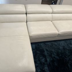 Modani White L Shaped Leather Couch