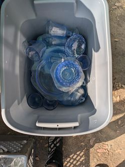 Antique Blue Glass $100 For All 8 Set Of Plates Bowls Dishes Wine Glasses