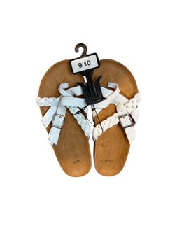 Women’s White Braided Strap Sandals – Size 9/10 – Buckle Strap Comfort Slides – New With Tag