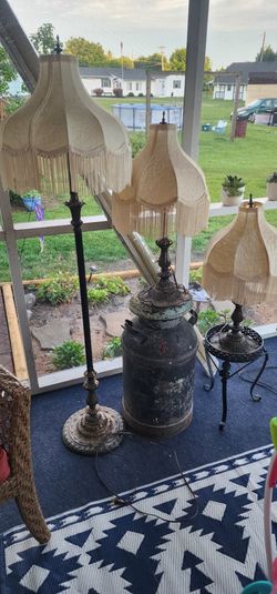 Vintage 3-Piece Brass Lamp Set with Fringe Shades (1970s/80s)