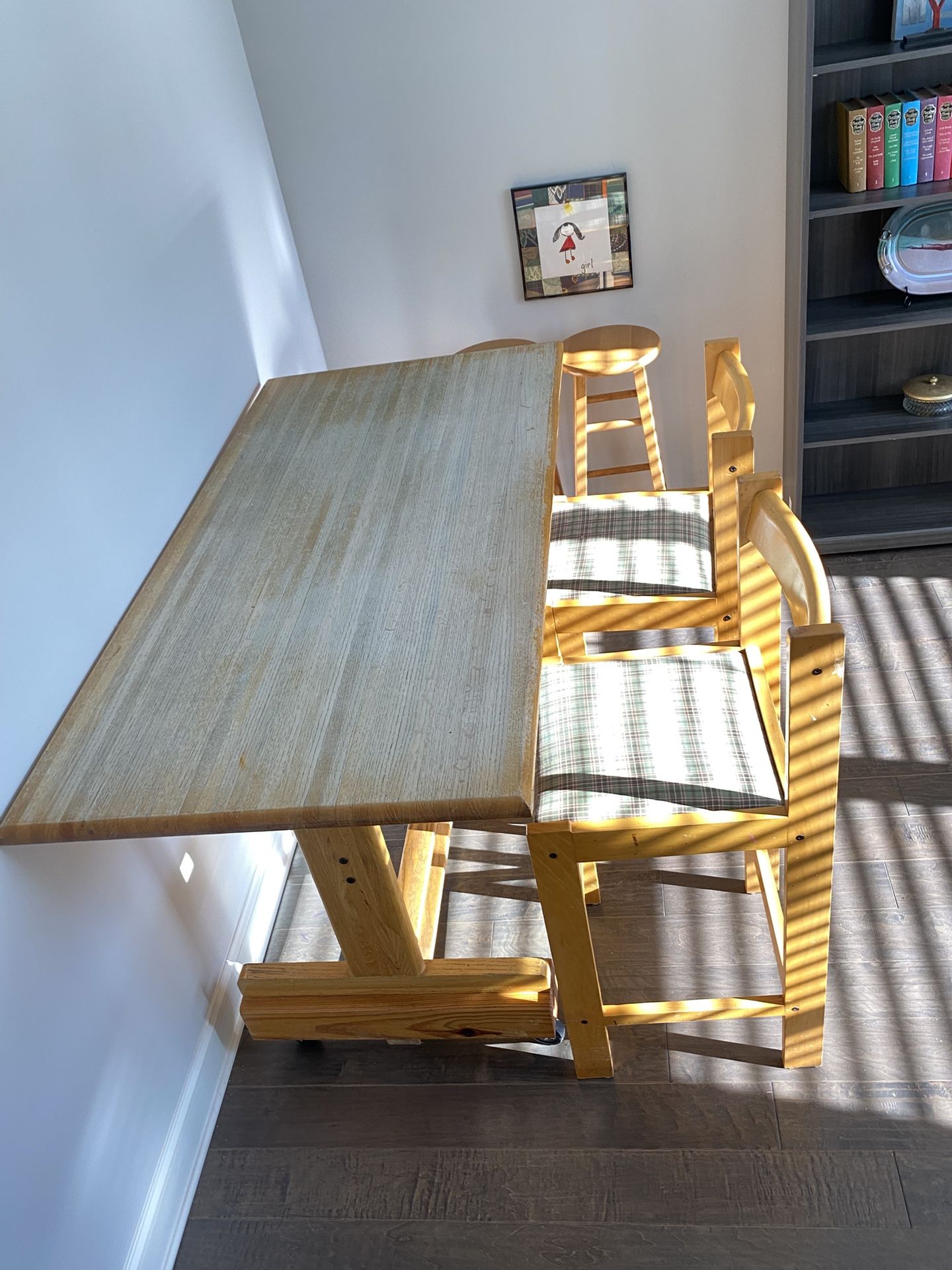 Side decorative Wood table/ Dining table with 2 chairs 30”x60”