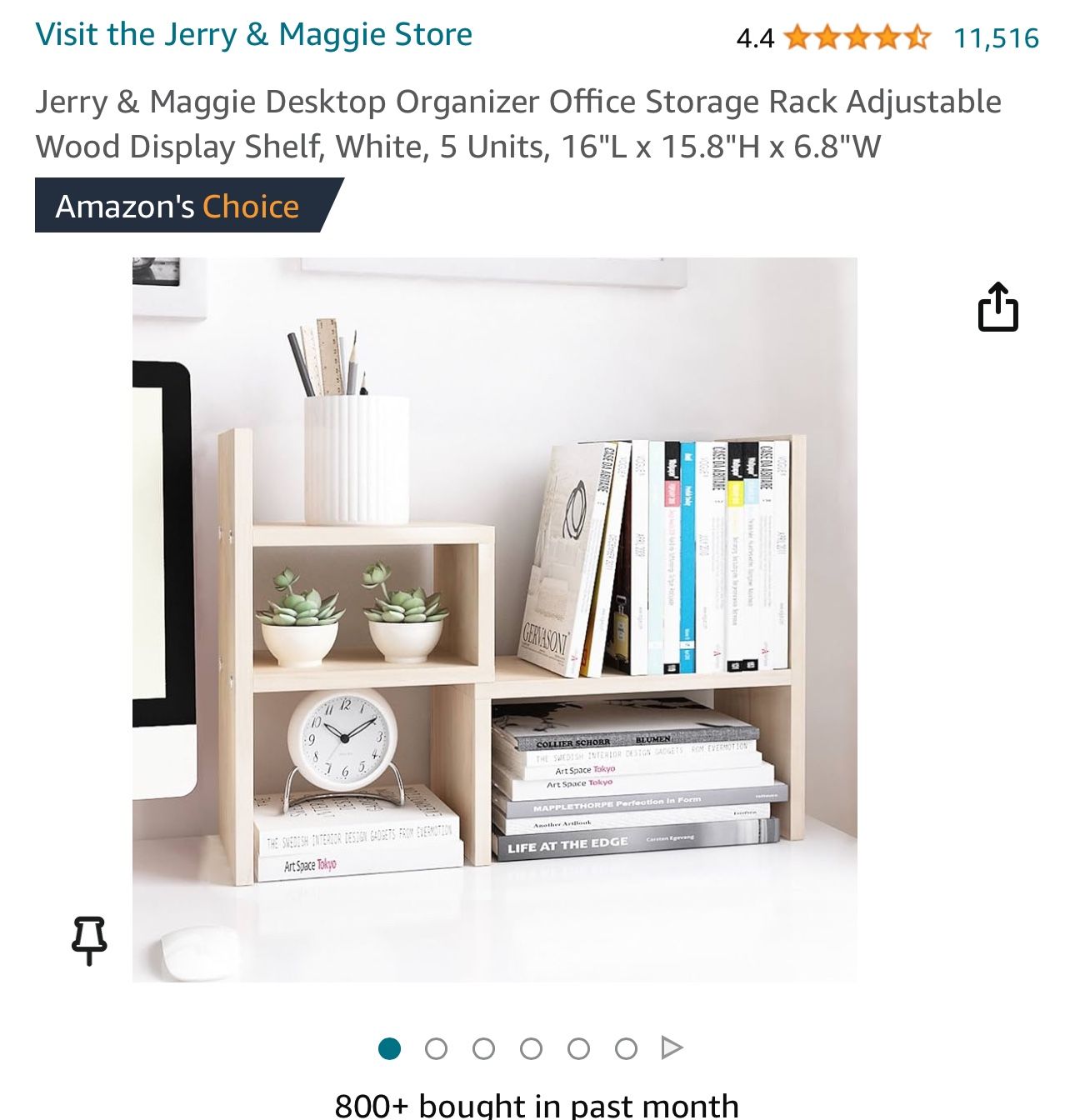 New Desktop Organizer Office Storage Rack Adjustable Wood Display Shelf, White, 5 Units, 16"L x 15.8"H x 6.8"W