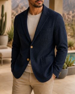 Massimo Dutti Men’s US 48 Indigo Cotton Jersey Blazer