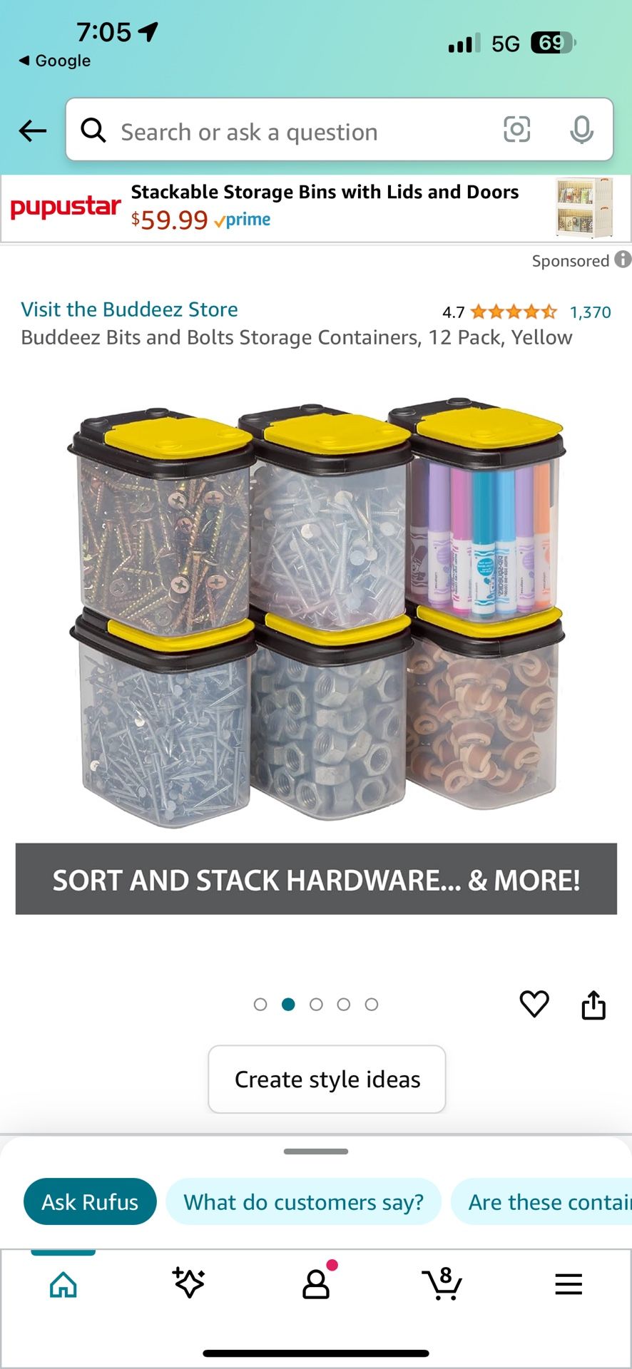 Buddeez Bits and Bolts Storage Containers, 12 Pack, Yellow