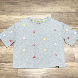 Pac-Man Justice Embroidered Bandai Namco Cropped Graphic T Shirt Youth Girls L