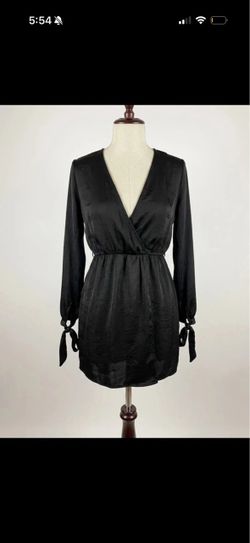 Prettylittlething Black Satin Wrap Mini Dress size M