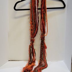 Rare Vintage Boho Fringe Festival Long Scarf Yarn Ribbon Bohemian
