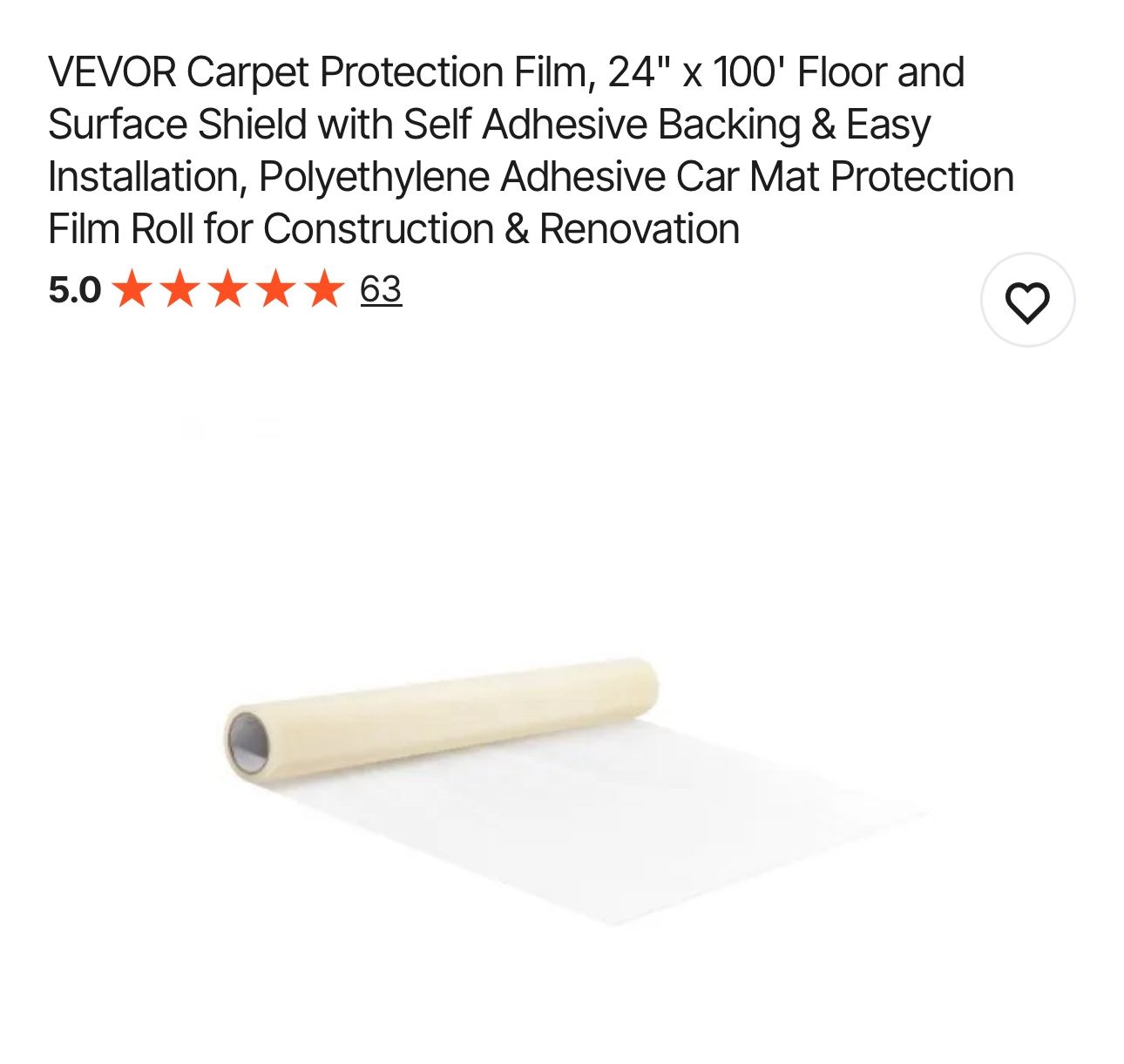 VEVOR Carpet Protection Film, 24" x 100'