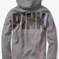 Nwt Victorias Secret Pink Camo Gray Hoodie Sherpa Size XS