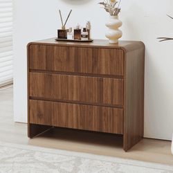 2pcs  4 Drawers Dresser, Mid Century Modern Storage Dresser, Large Dresser with Curved Profile Design, 31.5" Wood Dresser for Bedroom Living (Walnut)