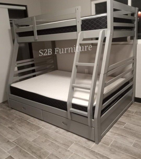 Twin Full Grey Bunkbed With Ortho Matres!