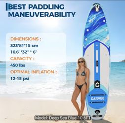 New Wide Inflatable Stand Up Paddle Board – 10.6' x 32" x 6", Non-Slip Deck, 450LB Capacity, Deluxe Accessories with Camera Mount, Backpack, Paddle, P