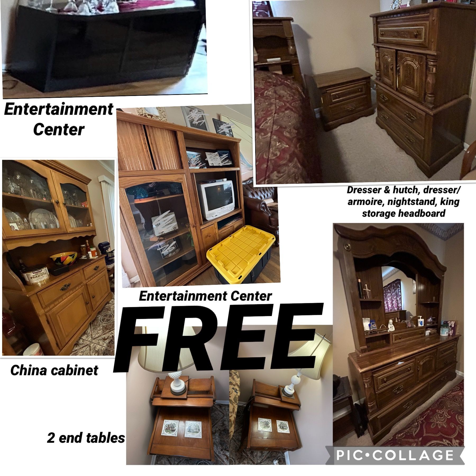 —-FREE —-  2 Entertainment Centers, China Cabinet, Dressers, 2 End Table