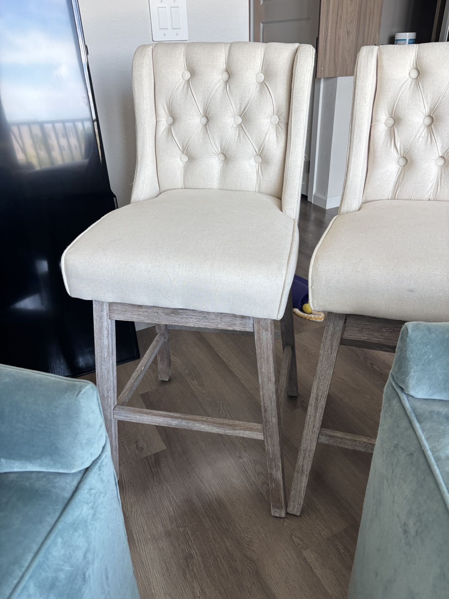 🪑 Set of 2 Tufted Upholstered Bar Stools – Beige Linen