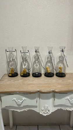 Set Of 5 Farmhouse Glass/Metal Lanterns