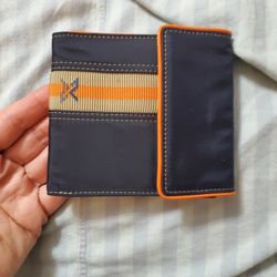 A X Armani Exchange Navy Blue Orange Leather/nylon Mix Men's Wallet 