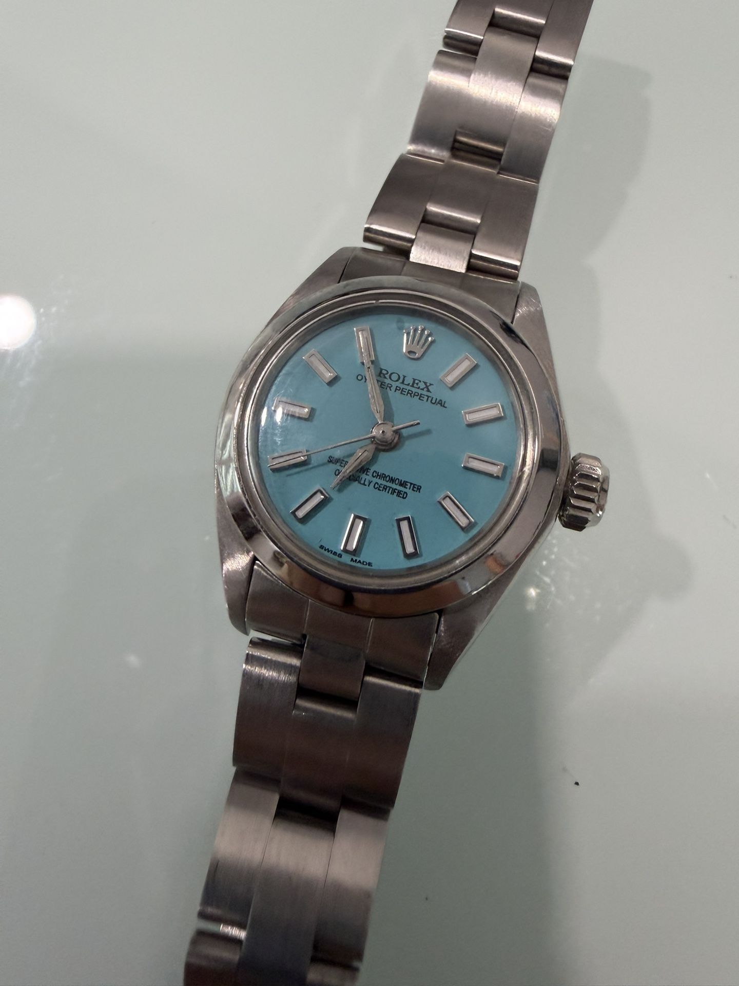 Rolex Oyster Perpetual 24MM Aftermarket Tiffany Blue Dial Oyster Bracelet (6718)