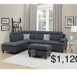 Gorgeous 3 Piece Sectional and Ottoman with Storage