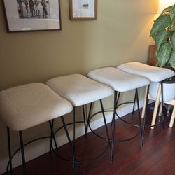 4 White Boucle Backless Counter Height Stools