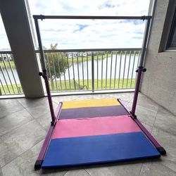 Gymnastics Bar with Mat – Adjustable, Great Condition