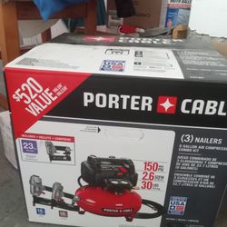 Porter Cable Three Nail Guns Included Pancake Compressor 150 Psi Brand New On The Box