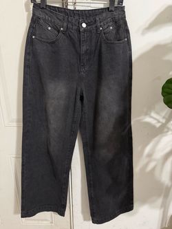 Black Washed Wide-Leg Denim Jeans
