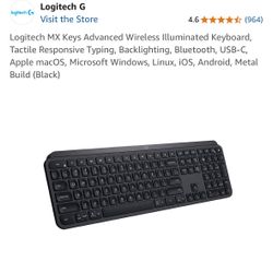 Logitech MX Keys Advanced Wireless Illuminated Keyboard, Tactile Responsive Typing, Backlighting, Bluetooth, USB-C, Apple macOS, Microsoft Windows, Li